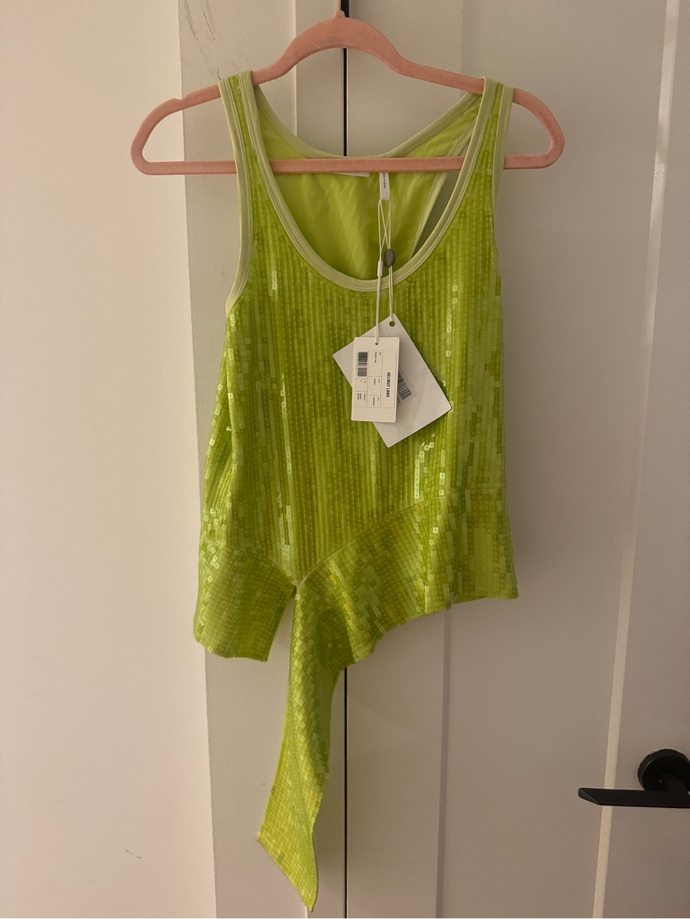 Helmut Lang Sequin Asymmetric Tank Top - Lime Green